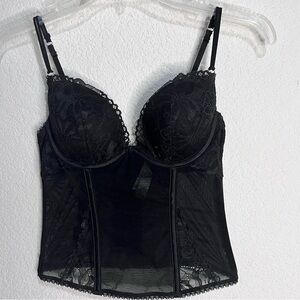 La Senza Black Lace Bustier Padded Underwire with Boning Medium
